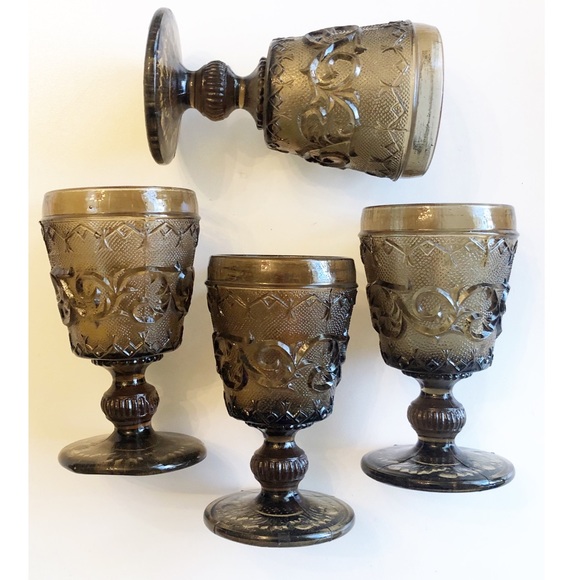 VINTAGE Pair of Brown Embossed Goblets